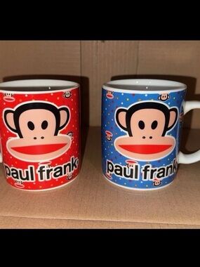 Paul Frank Ceramic Mugs in Red and Blue with Julius Monkey lot 2
